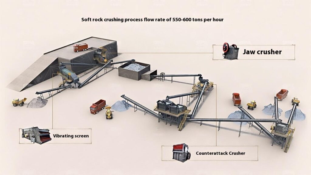 550-600 TPH Soft Rock Crushing Process Flow