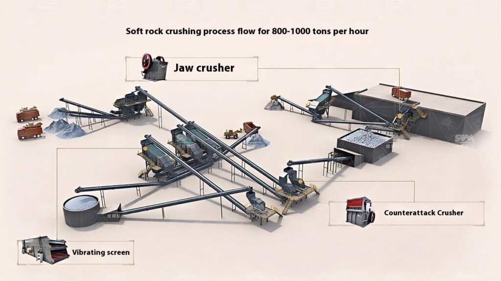 800-1000 TPH Soft Rock Crushing Process Flow